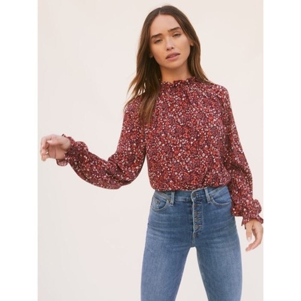 Reformation Theodora Floral Smocked Blouse Size Small